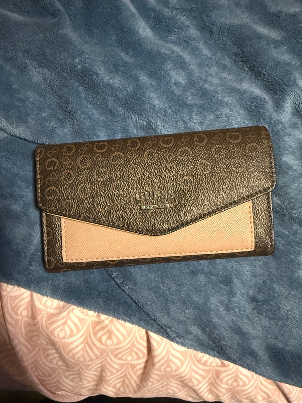 Guess Brown Logo Envelope Wallet with Beige Accent